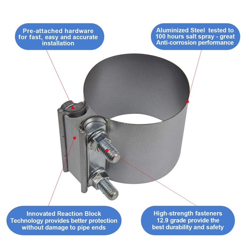 ROADFORMER مشبك عادم مفصل Butt Joint 2.5 بوصة - فولاذ مطلي للأجزاء الخارجية لعوادم 2.5 بوصة، نهايات كاتم الصوت واتصال نظام العادم بدون تسرب (عبوة 2)  - Image 3